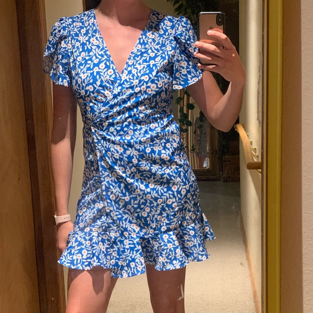 Floral blue wrap dress